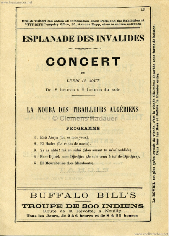 1889 Exposition Universelle Paris - Programme officiel - La Nouba des tirailleurs algeriens