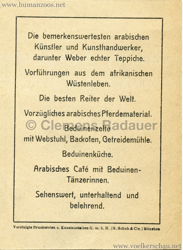 1908 Ausstellung München - Das Beduinendorf - Werbekarte RS