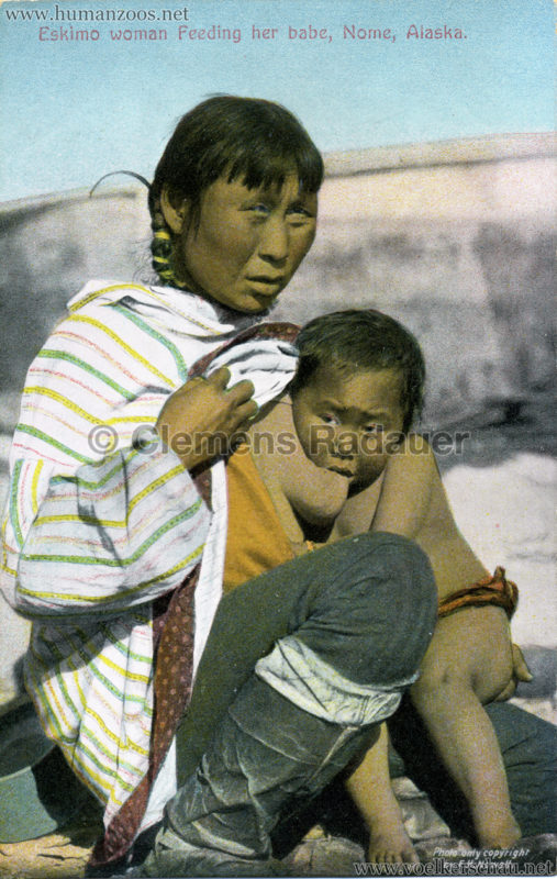 90623. Eskimo woman feeding her babe, Nome, Alaska
