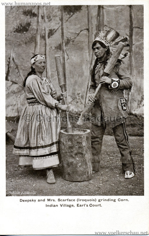 1905 Earl's Court, Indian Village, Deepsky and Mrs. Scarface (Iroquois) grinding Corn