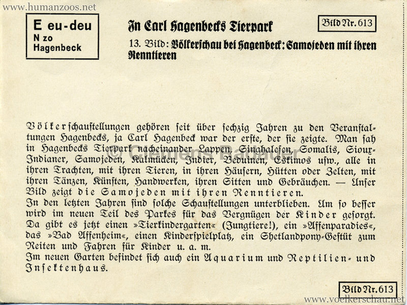 1911 Samojeden Völkerschau (Hagenbeck) - 613. Lehrmittel Hülle ca. 1930