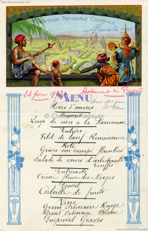 1922 Exposition Coloniale de Marseille MENUE