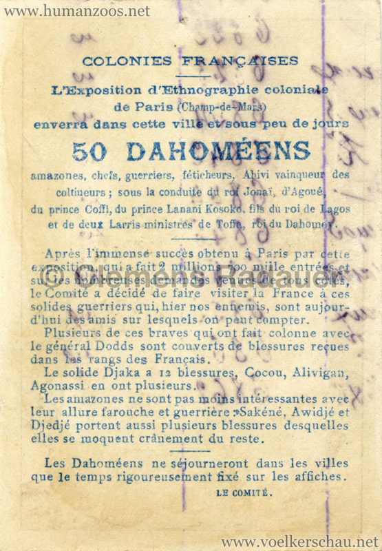1893 L'Exposition d'Ethnographie coloniale de Paris - 50 Dahomeens RS