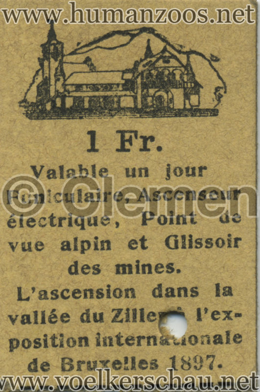 1897 Exposition Internationale de Bruxelles Vallee de Zillertal EINTRITTSKARTE