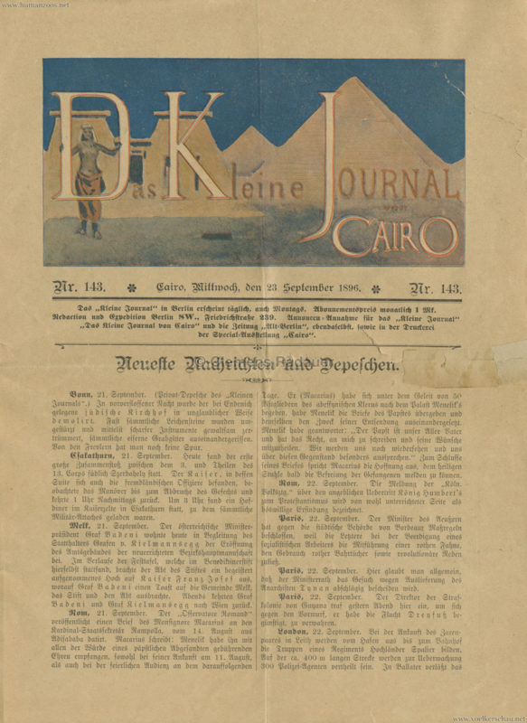 1896 Gewerbe Ausstellung Berlin - Das Kleine Journal Cairo 1