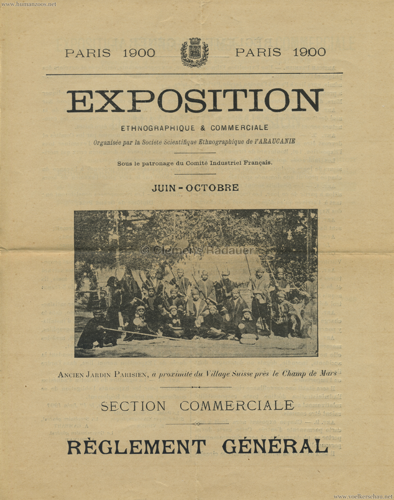 1900 Exposition Universelle de Paris - Exposition Ethnographique et Commerciale - L'Araucanie - Reglement General 1