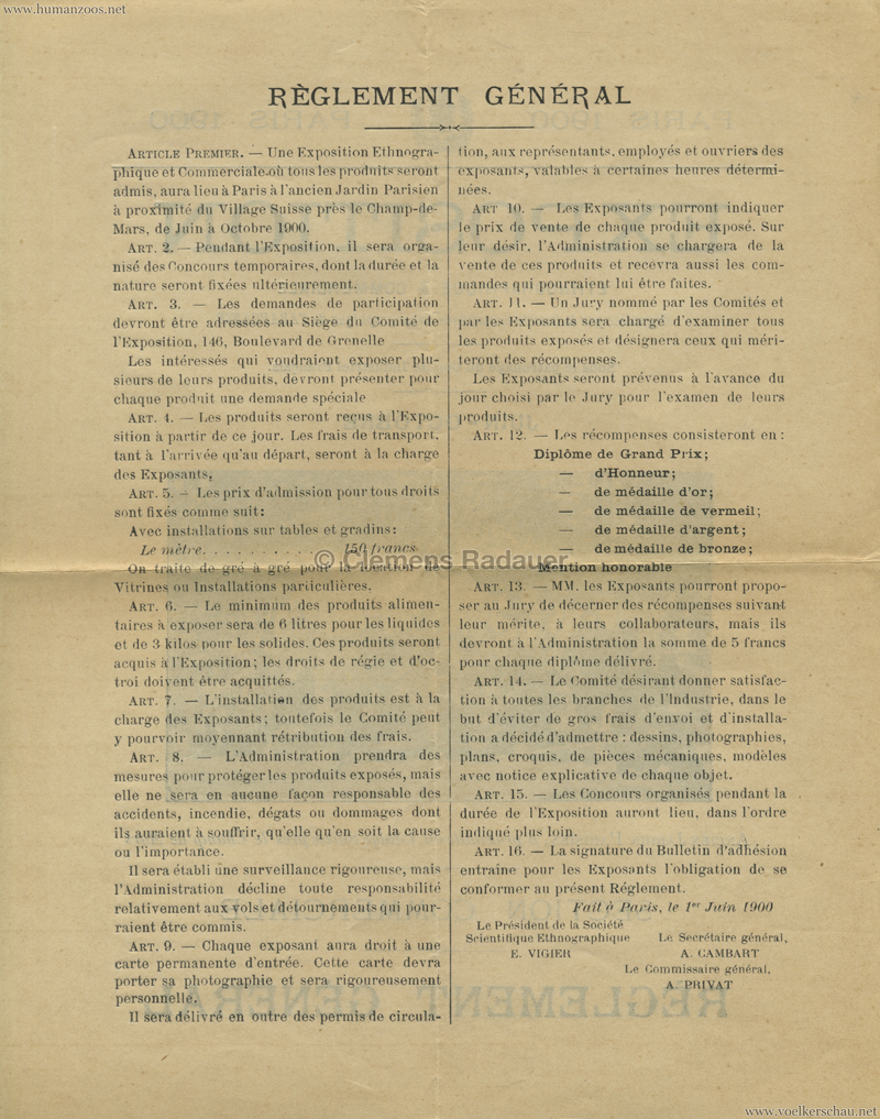 1900 Exposition Universelle de Paris - Exposition Ethnographique et Commerciale - L'Araucanie - Reglement General 2