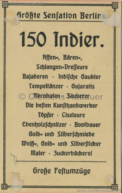 1912 Hagenbeck's Indien Tempelhofer Feld FLYER RS 1912 Hagenbeck's Indien Tempelhofer Feld FLYER RS